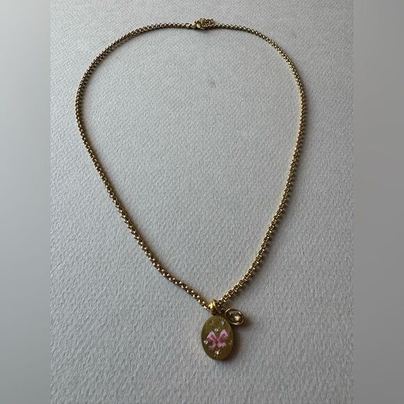 Gold Pendant Necklace with Pink bow M525 - Picture 3 of 3